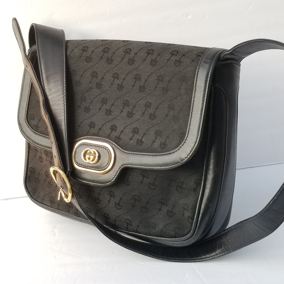 Auth Vintage GUCCI Horsebit embossed Canvas and Leather Shoulder handbag - Picture 9 of 16